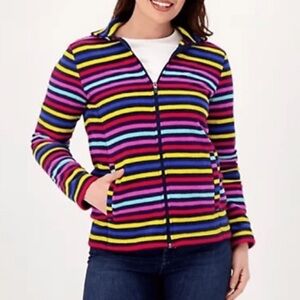 Lands’ End Multi Colorful Striped Zip-Up Fleece pullover size Large